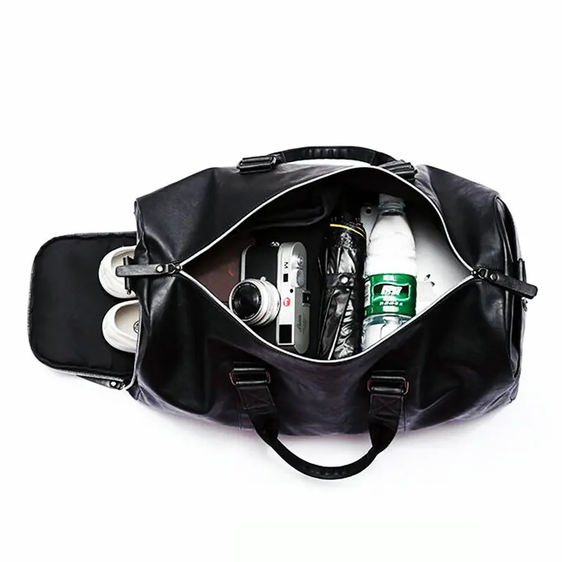 Mens Gym Bag With Compartment For Shoes Women Travel Leather Bag Black PU Waterproof Bag Camping Outdoor Training Shoulder Bags Mens Gym Bag With Compartment For Shoes Women Travel Leather Bag Black PU Waterproof Bag Camping Outdoor Training Shoulder Bags