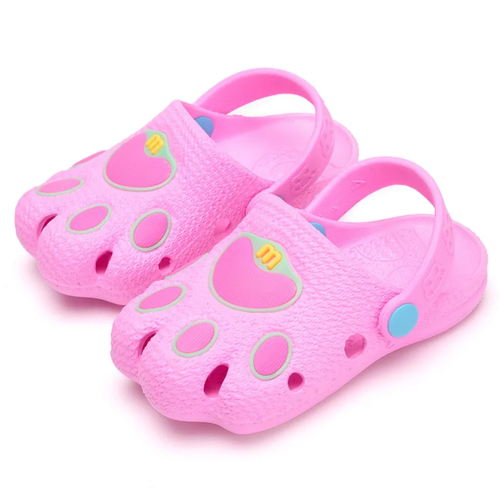 Милые Пляжные шлепанцы с рисунком лапы для маленьких мальчиков и девочек; повседневная обувь; kawaii infantil; летние сандалии для маленьких девочек - Цвет: Pink
