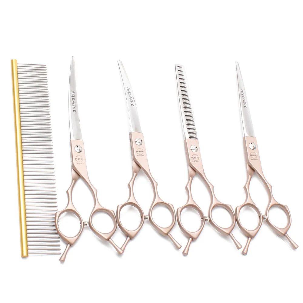 

Suit 7" JP 440C AQIABI Dog Grooming Scissors Straight Shears Thinning Scissors Up&Down Curved Shears Pet Scissors Add Bag A3009