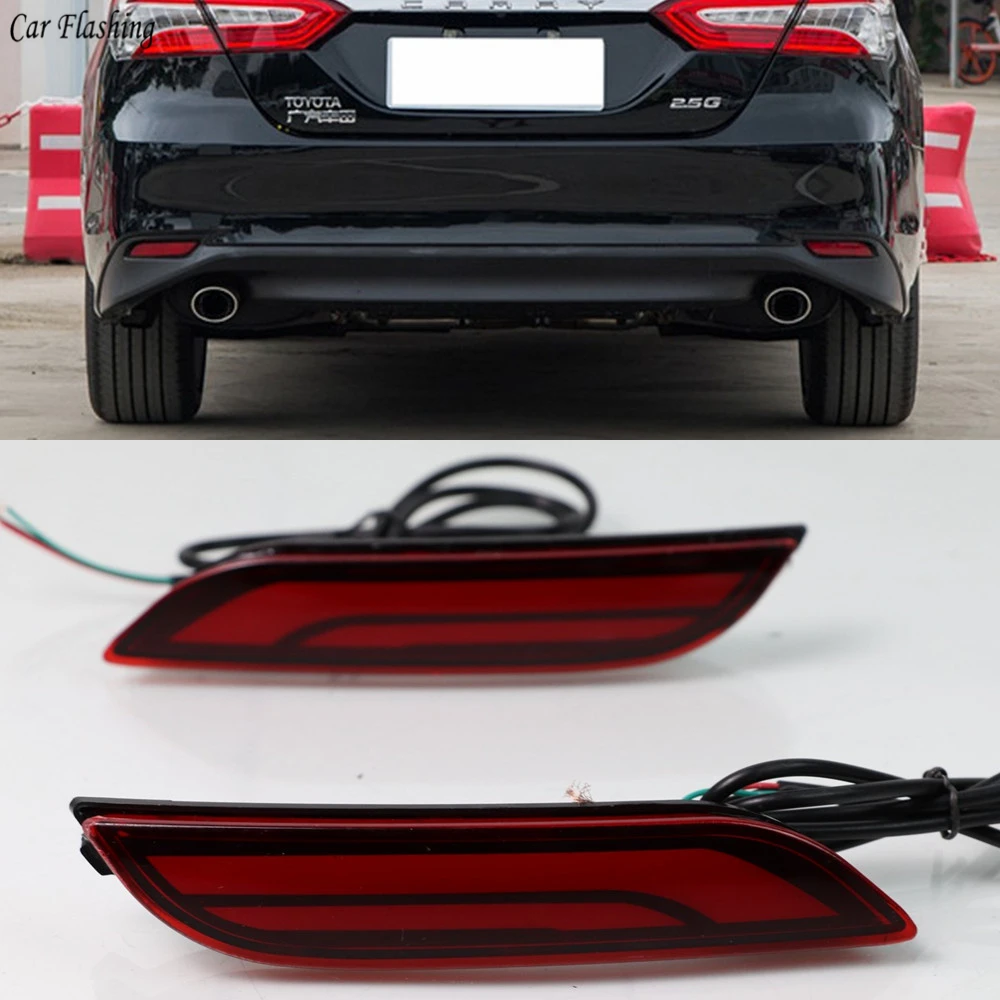 

Car Flashing 2Pcs For Toyota Camry 2018 2019 Multi-functions Car Tail Light LED Rear Fog Lamp Bumper Light Brake Light Reflector