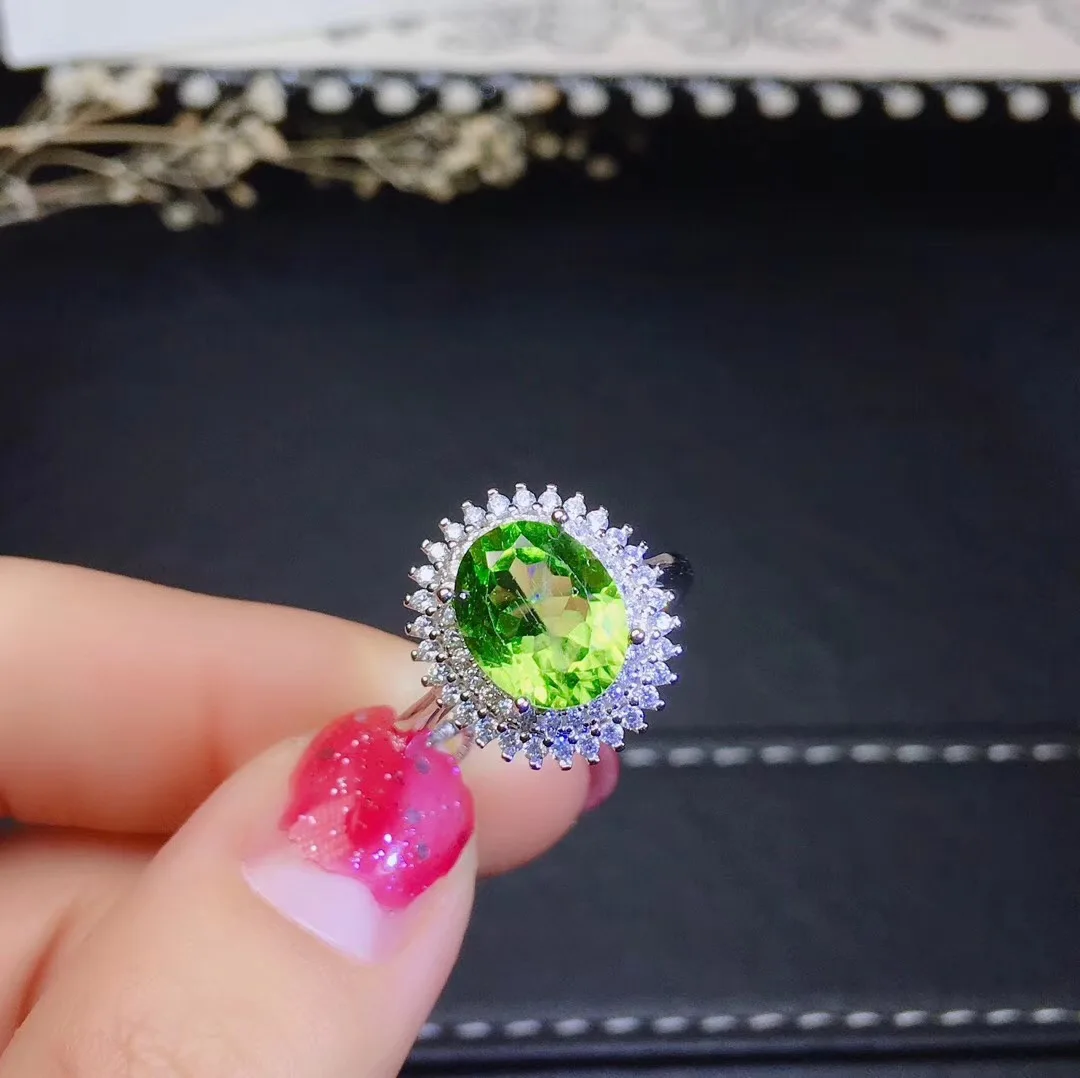 Прозрачный Зеленый Перидот Серебряное кольцо с драгоценными камнями день рождения подарок для девочки хороший цвет настоящий натуральный камень прекрасный серебряный орнамент драгоценный камень
