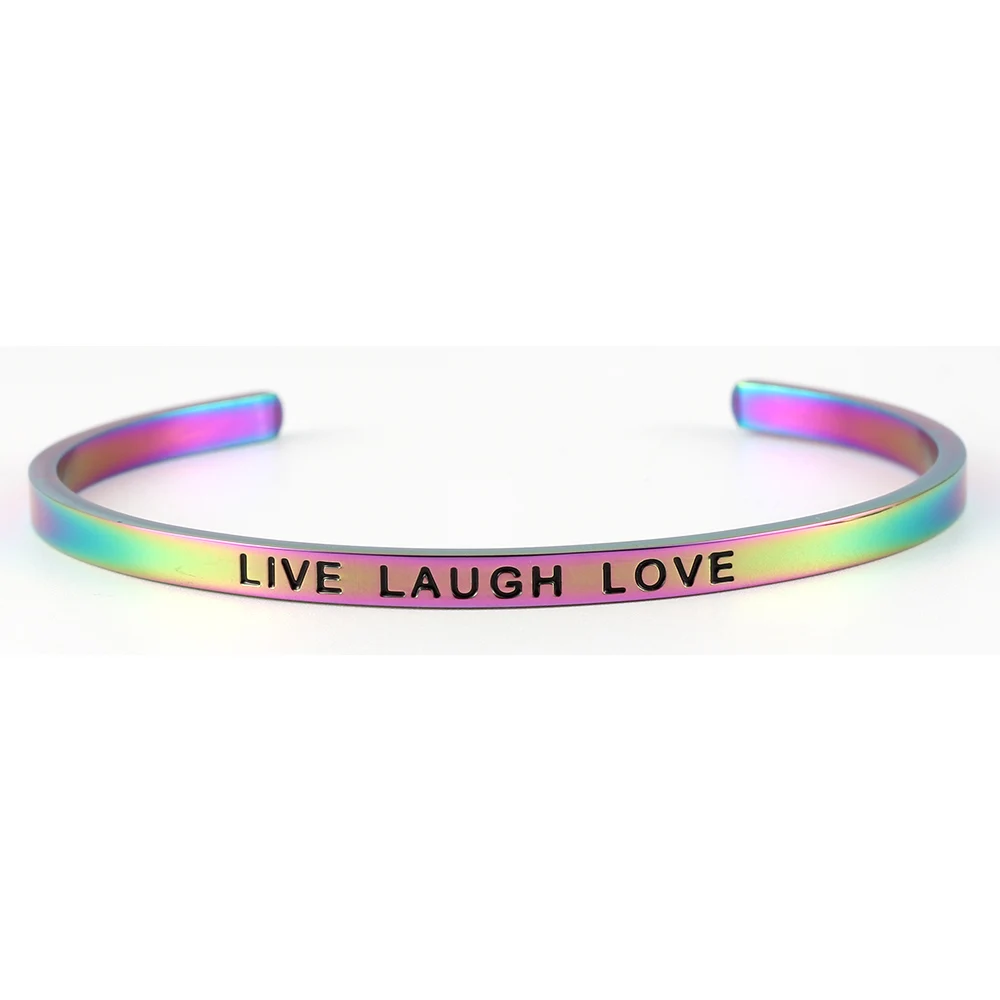 LIVE LAUGH LOVE Carvort радужные металлические браслеты для запястья для женщин из нержавеющей стали 316L браслет вдохновляющий браслет на заказ мантра слова браслеты - Окраска металла: LIVE LAUGH LOVE