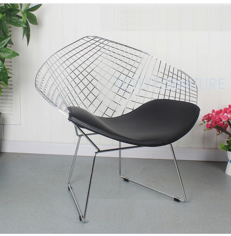 

Harry Diamond Leisure Chair Diamond Steel Wire Chair Bertoia Diamond metal Chair pad Modern Wire Chair chromed black white red