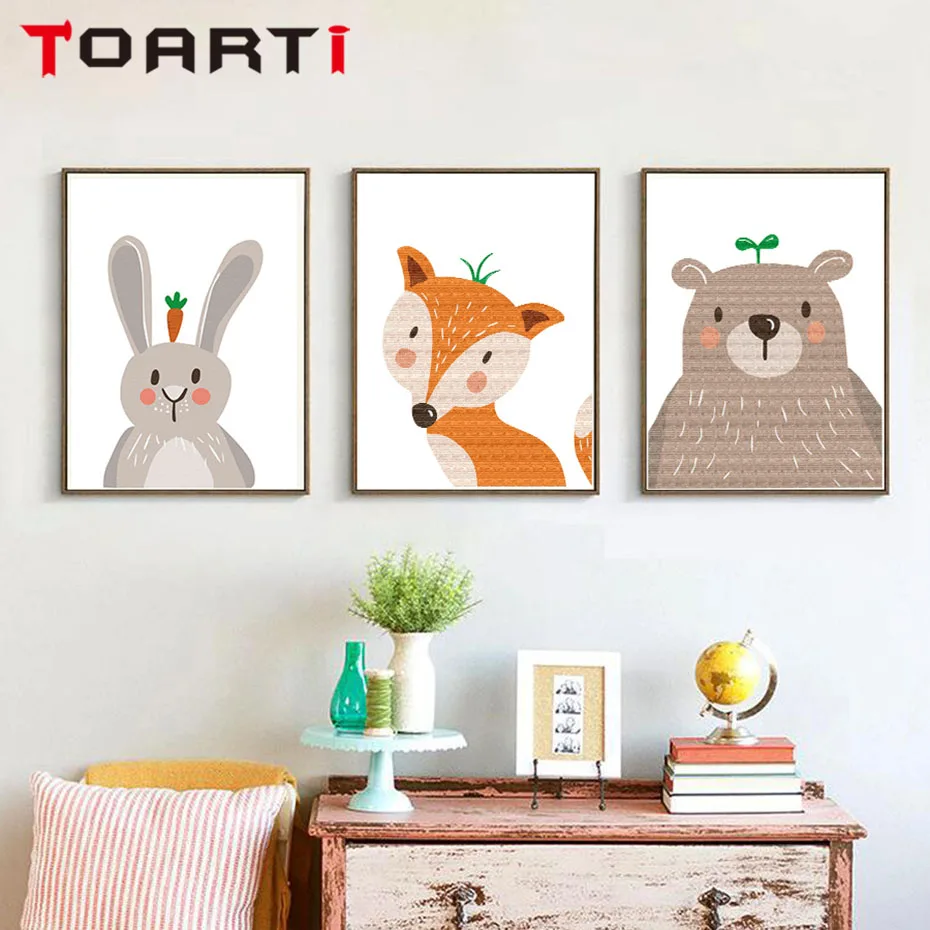 Adorable Woodland Animals Wall Art Canvas Painting Colorful Cartoon Vintage Posters&Prints Nursery Pictures Kids Room Home Decor (2)