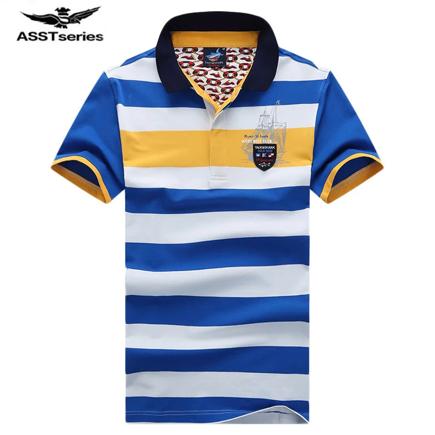 

2019 NEW Arrival Male Turn-down collar T-shirt Men's Short Sleeve Tee shirt Man Cotton Striped T Shirts Tops tees 75z