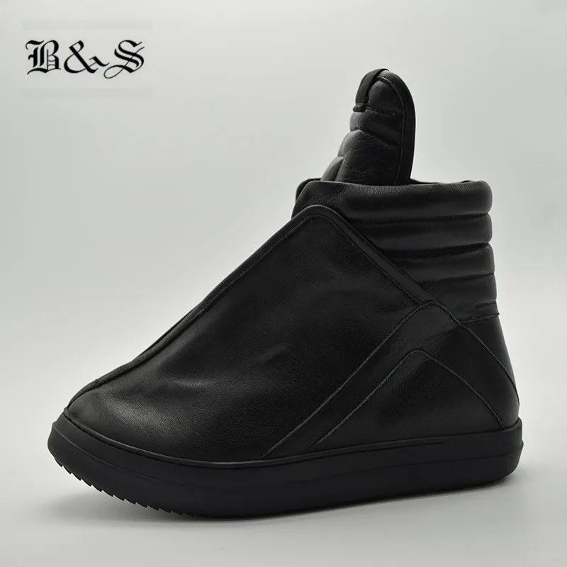 Black& Street Men Hip Hop Genuine Leather Ankle Boots Luxury Trainers Personalized Blast Fashion High Top Rock Boots Big Size