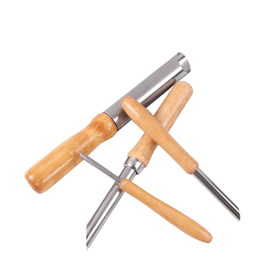 4 Pcs Hole Punch Wooden Handle Carving Tools Stainless Steel Circle