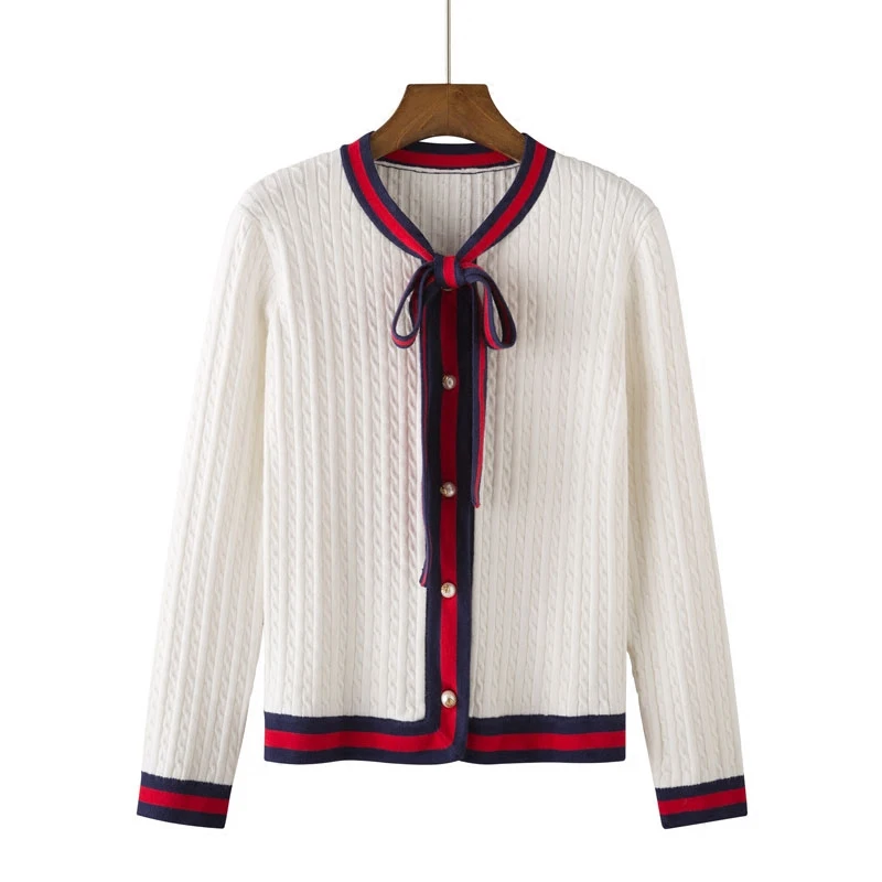 

Vintage Autumn Sweater Women Elegant Twist Cardigan Butterfly Collar Pearl Buckle Slim Sweaters Contrast Soft Short Cute Sweater