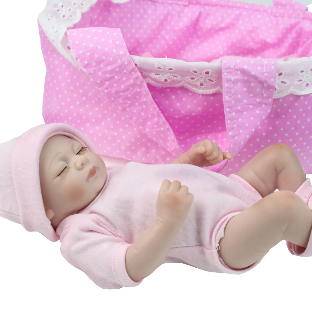 

NPK Mini Reborn Baby Doll 10 inch Vinyl Baby Alive Toys Girls Gift Basket Pillow Covers Outfit Full silicone Pink Bonecas Set