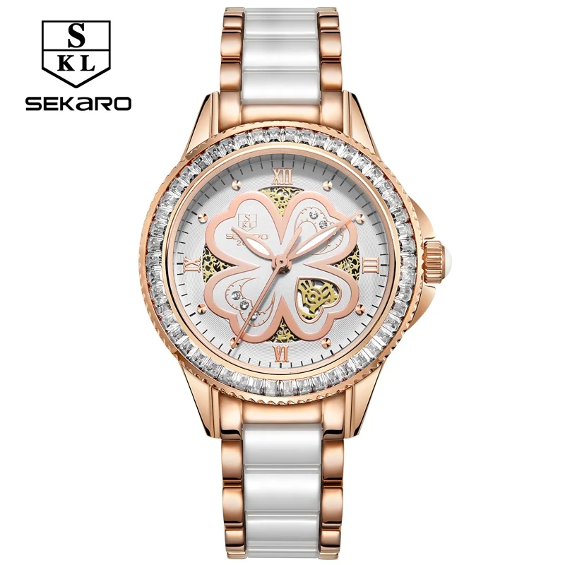 SEKARO, женские керамические Стразы, кварцевые часы, женские наручные часы, лучший бренд, роскошные женские часы с сапфировым кристаллом, Relogio Feminino - Цвет: Golden