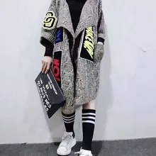 Новинка, Женский индивидуальный длинный кардиган с аппликацией, модный толстый вязаный свитер, пальто, женский свитер, шаль и пончо