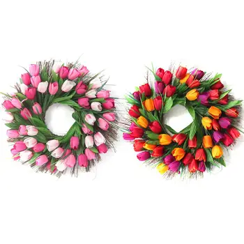 

45cm Tulip Wreath Door Wreath Flower Wall Hanging Door Decoration Home Decoration Farmhouse Wedding Party Decorations