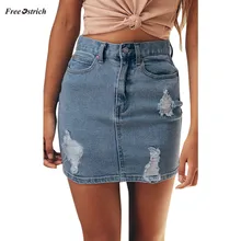 Одежда страуса женская юбка женские джинсовые джинсы однотонные повседневные короткие юбки с дырками на пуговицах милые синие вечерние летние джинсовые юбки