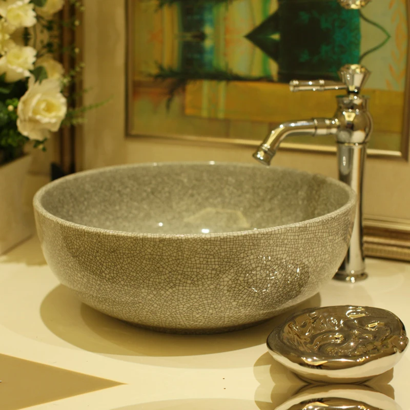 Bathroom Lavabo Ceramic CounterTop Wash Basin Cloakroom Hand Painted Vessel Sink crackle glazing bathroom sink ceramic washbasin (8)