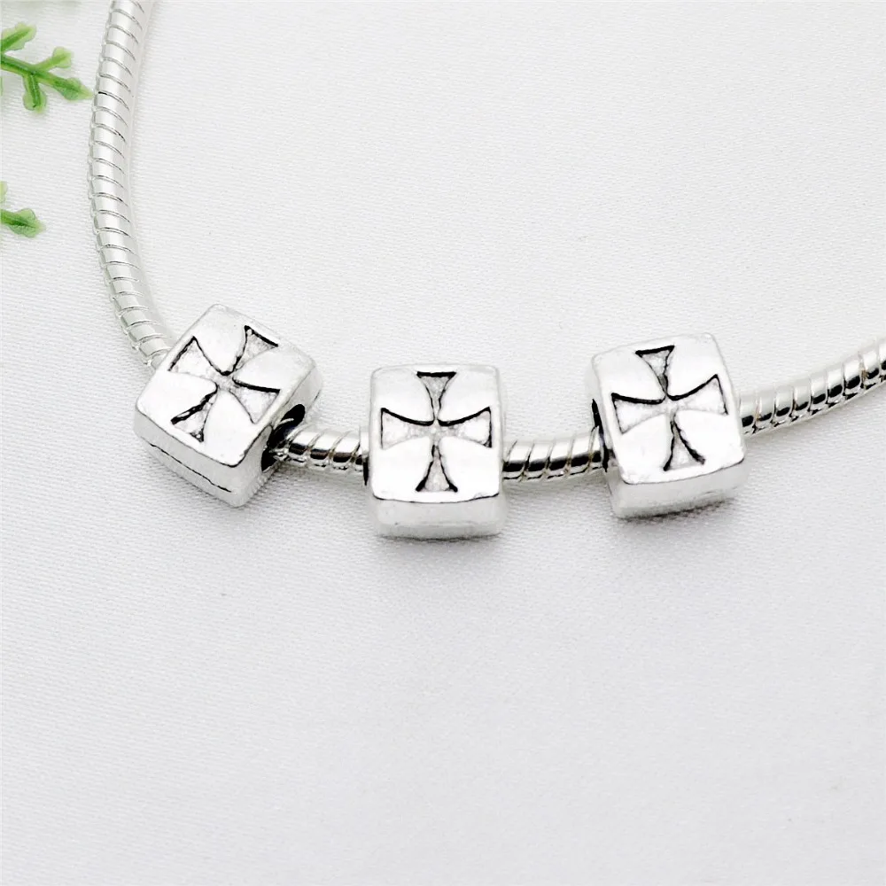 

Vintage Silver cross big hole beads fit Pandora Charms diy European Bracelets Jewelry Making Handmade 50pcs/lot