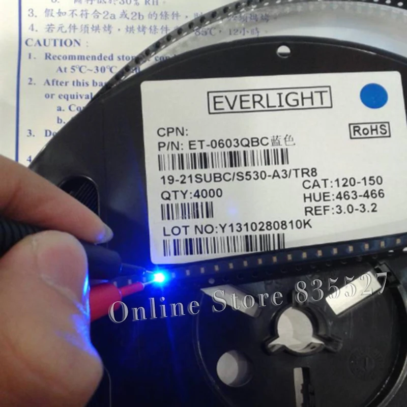 

1000PCS/LOT ( Make EVER LIGHT ) 1608 0603 blue SMD LED lamp beads bright LED light emitting diode 120-150mcd
