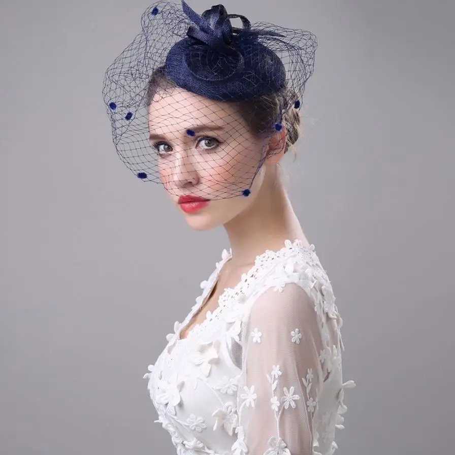 Модная свадебная чародей сетки шапка с цветком для Для женщин перья Свадебная вечеринка лицо вуали Кепки шляпа фетровых невесты Винтаж