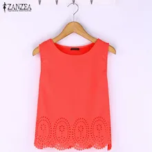 6 Colors ZANZEA 2018 Summer Style Women Cropped Top Chiffon Tank Sleeveless Hollow Out T shirt