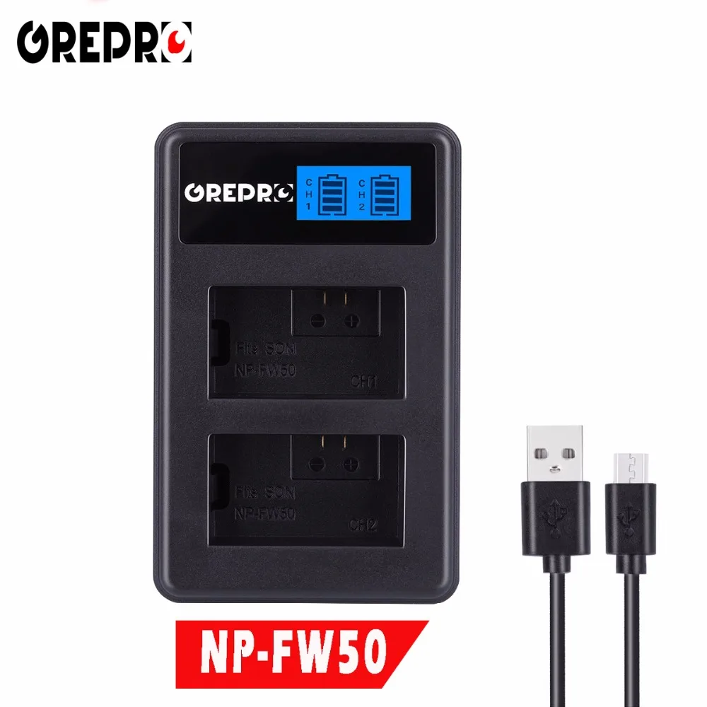 

GREPRO LCD USB Dual Camera Battery Charger for SONY FW50 NP FW50 NP-FW50 NEX-3 NEX-5 NEX-6 SLT-A55 A33 A55 A37 A3000 A5000 A6000