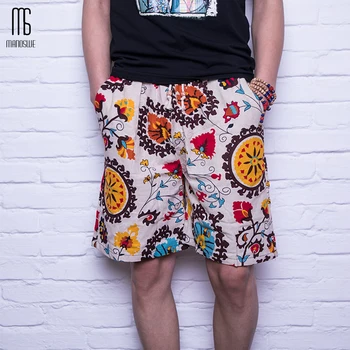 

Linen Men Beach Short Loose Type Gay Bottom Fashionable Print Thin Pants Red Shorts for Summer 2019