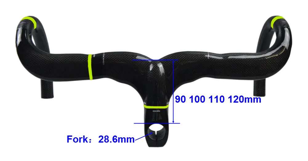 Wacako Желтый полностью углеродный руль для шоссейного велосипеда, интегрированный руль с вилкой 28,6 мм, углеродный руль для шоссейного велосипеда, части для велосипеда 368 г