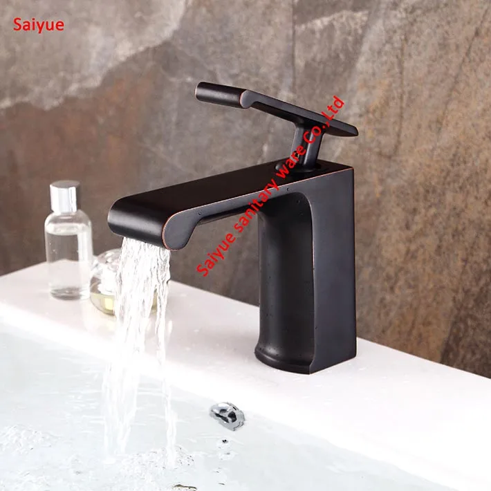 

Waterfall Modern wedding decoration Antique oil rubbed bronze black Single Handle Mixer for lavatory bathroom basin Tap Faucet