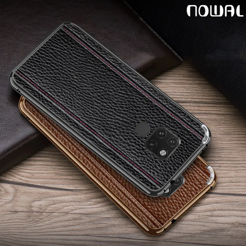 

NOWAL Luxury Genuine Real Leather Phone Case For Huawei P20 Pro Mate20 Metal Frame Protective Back Cover For Huawei Mate 20 X