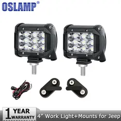 Oslamp 36 Вт 4 дюйма пятно луч световой индикатор работы 12 В 24 В вождения Фары для автомобиля работы лампы + крепление Кронштейны для Jeep Wrangler 2007-2015