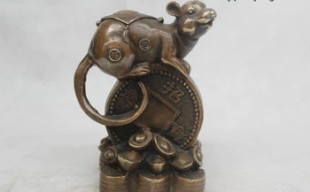 

7"Chinese Folk Pure Bronze excellent Lucky Money drawing mouse Statue