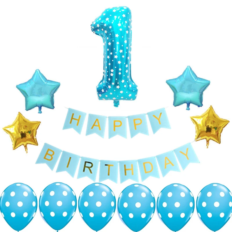 1 Ensemble Joyeux Anniversaire Ballons Feuille Numero 1 Ballons Papier Banniere Premier Bebe Douche Garcon Fille Fete Decorations Mon 1 An Fournitures Aliexpress