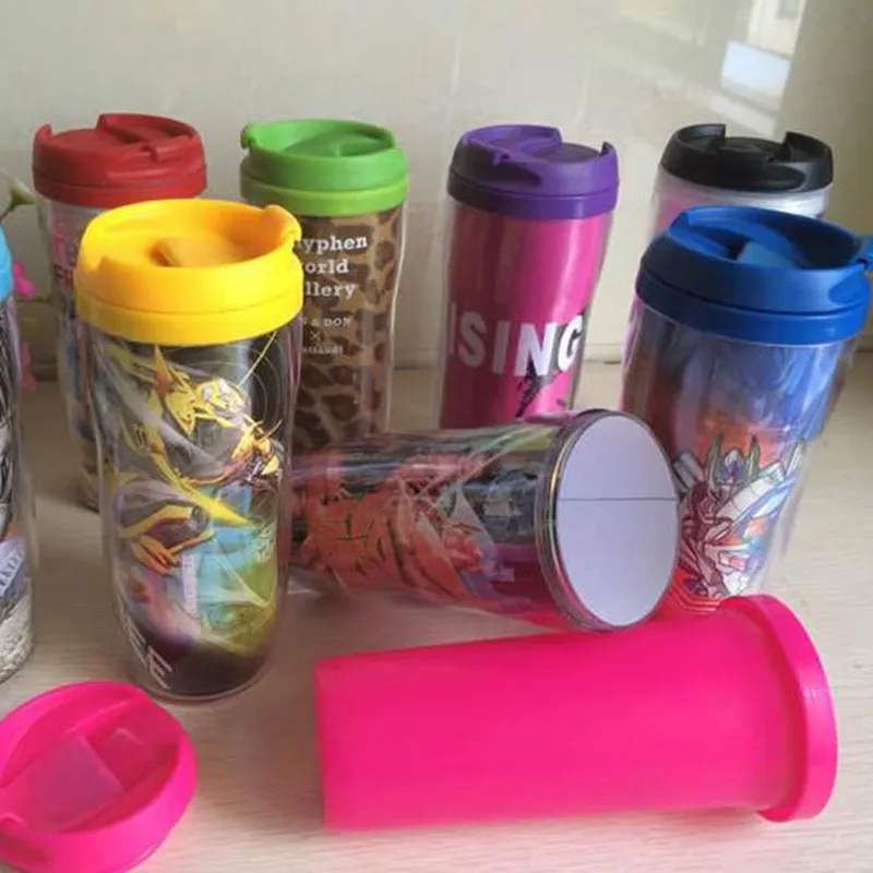 plastic thermal Travel Mug with photo insert,base removable plastic