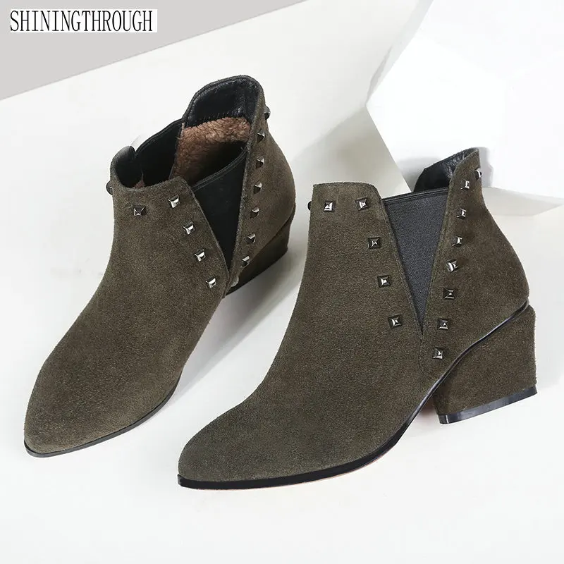 

Women Ankle Boots Suede Leather Autumn Winter High Heels Shoes Woman rivets Party Prom Dancing Pumps size 41 42 43