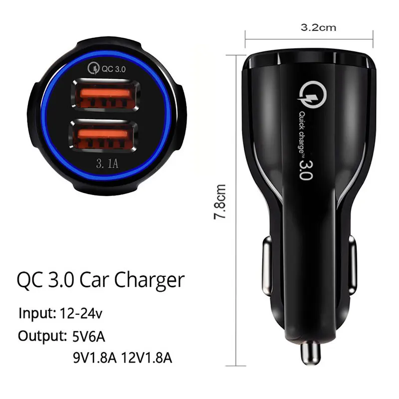 QC3.0 3.1A 12 V автомобиль Зарядное устройство для быстрой зарядки с двумя портами USB автомобильный прикуриватель адаптер для iPhone samsung планшет Mp3 автомобильные аксессуары