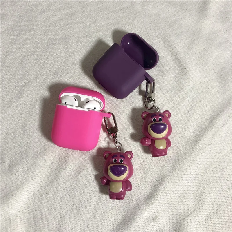 

Cute Toy Story Bear PVC Action Figure Model Keychain Cartoon Dolls Key Ring Silicone AirPods Protective Cover