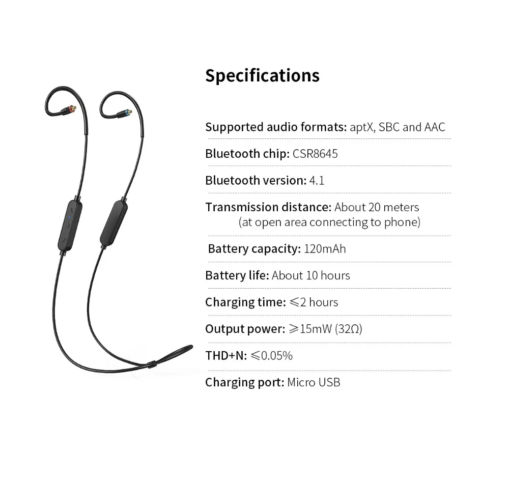 FIIO RC-BT Bluetooth 4.1 wireless earphone MMCX Cable supports 