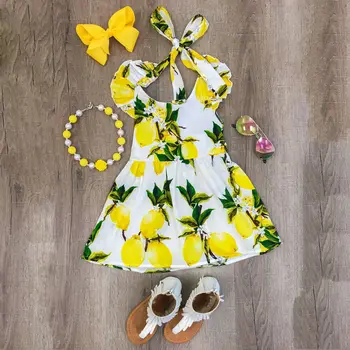 

Toddler Baby Girls Dress Sleeveless Ruffle Lemon Print Dress Girls Summer Dress Sundress For 1-6Y