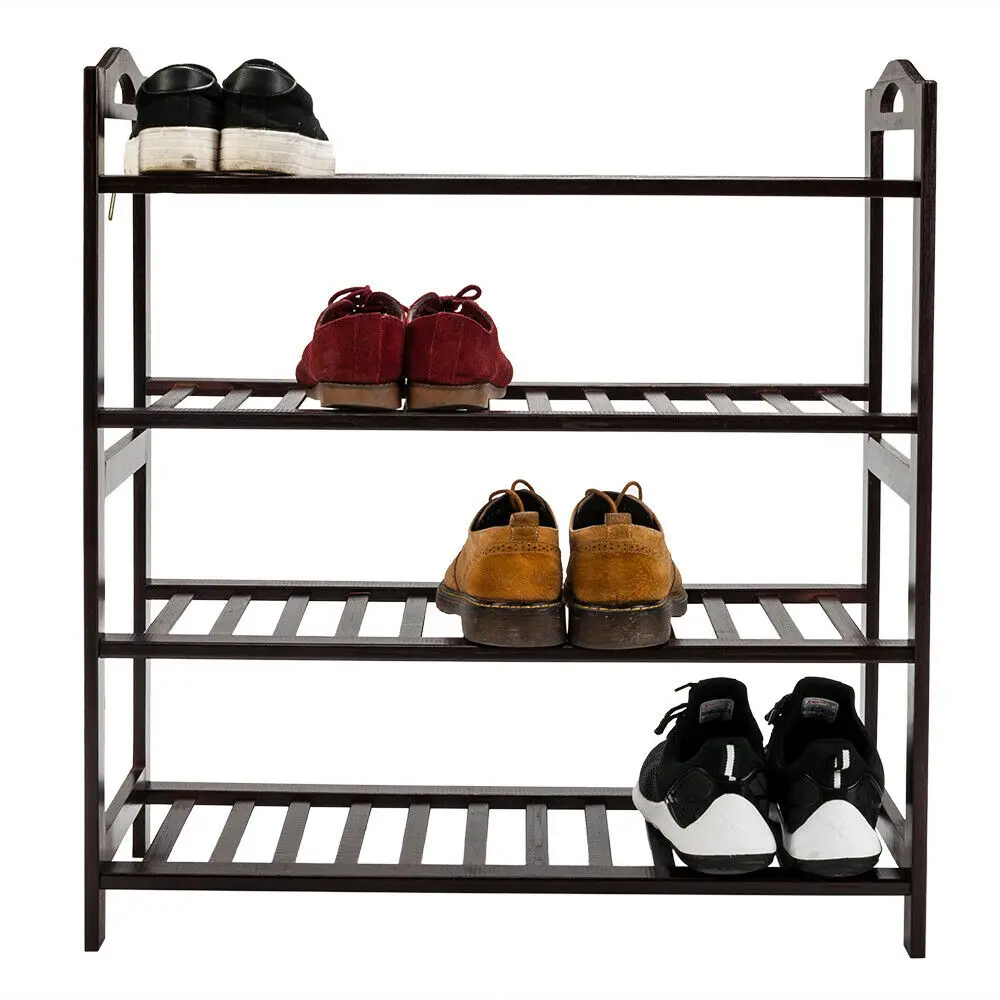 

4 Tiers Bamboo Wood Shoe Rack Easy to Assemble Coffee Storage Closet US