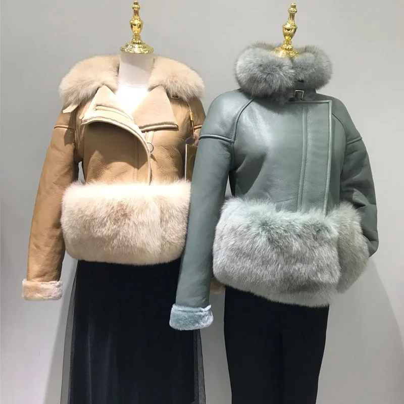 Женское двухстороннее меховое пальто OFTBUY черная куртка из натуральной овечьей