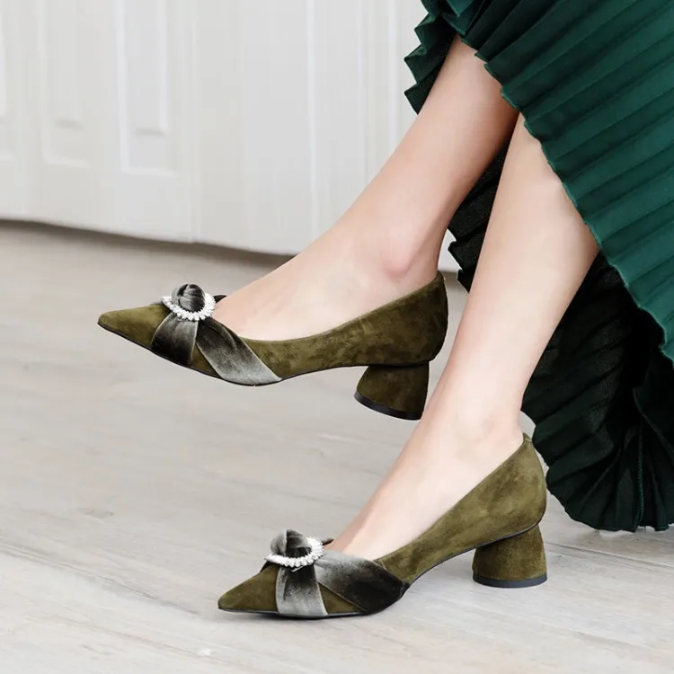 

Big Size 9 10 11 12 ladies high heels women shoes woman pumps Light-coloured square-heeled single shoes with sharp metal buckles