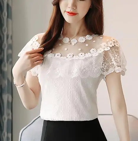 2022 floral lace women's clothing blusas Sexy hollow lace women blouse shirt shoulder off new short sleeve summer women tops