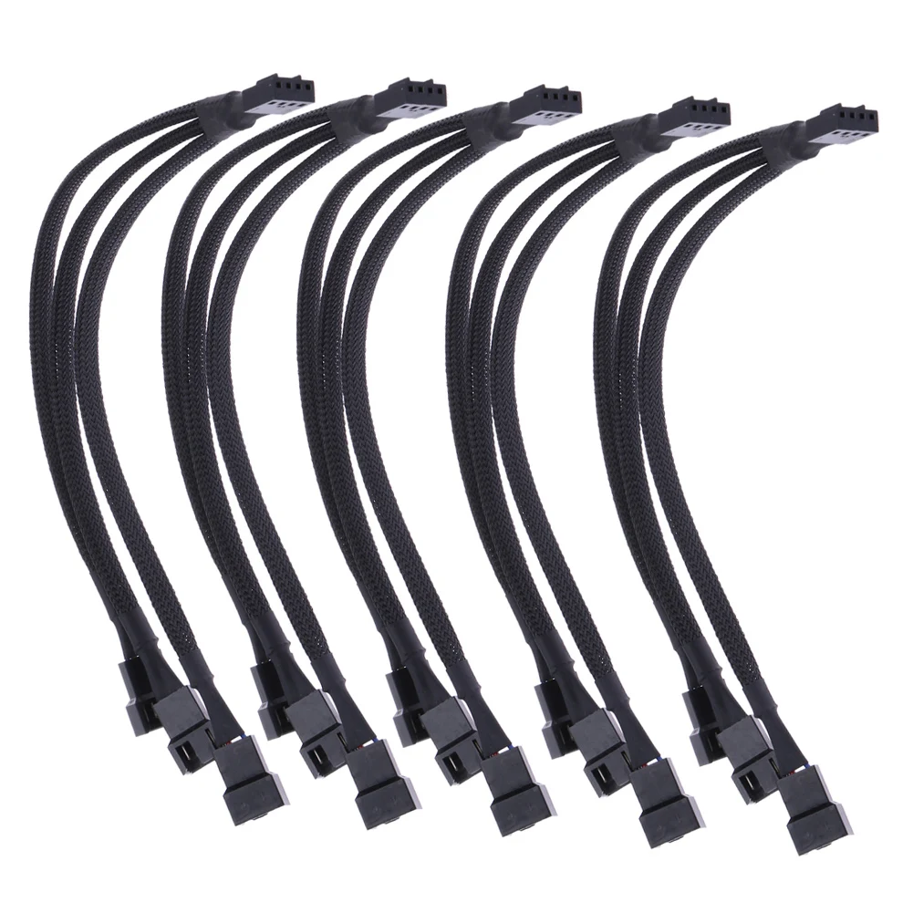 4 pin PWM Fan Cable 1 to 3 ways 1/2/5pcs Splitter Black Sleeved 26cm Length Extension Cable Connector