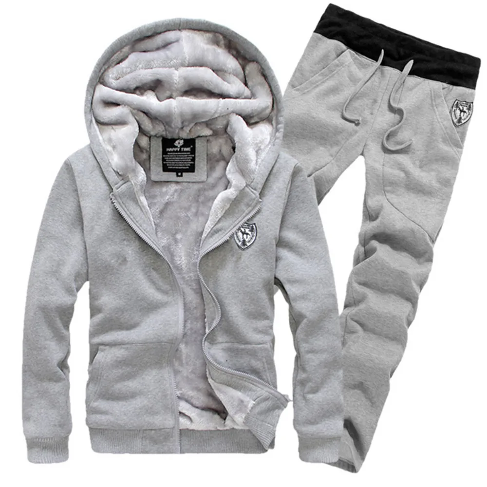

Thick Warm Tracksuits for men Fashion Velvet 2 piece Set male Sportwear Winter Grey Black Hooded Coats + Pants Plus size 3XL