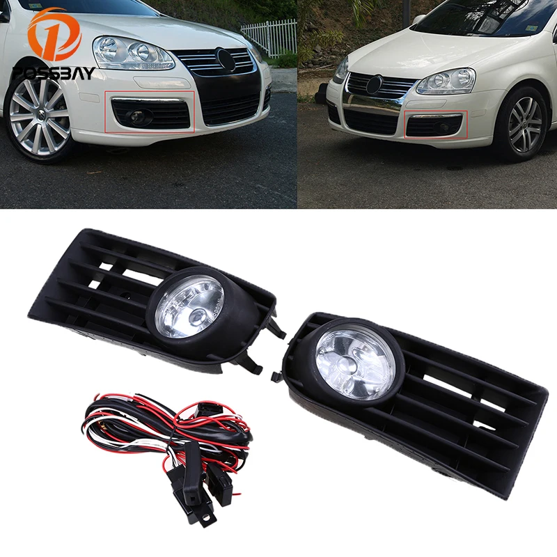 POSSBAY Fog Lights Assembly for 2004 2005 2006 2007 2008 2009 2010 VW Jetta/Bora/Golf Mk5 Front Lower Bumper Fog Light Grilles POSSBAY Fog Lights Assembly for 2004 2005 2006 2007 2008 2009 2010 VW Jetta/Bora/Golf Mk5 Front Lower Bumper Fog Light Grilles