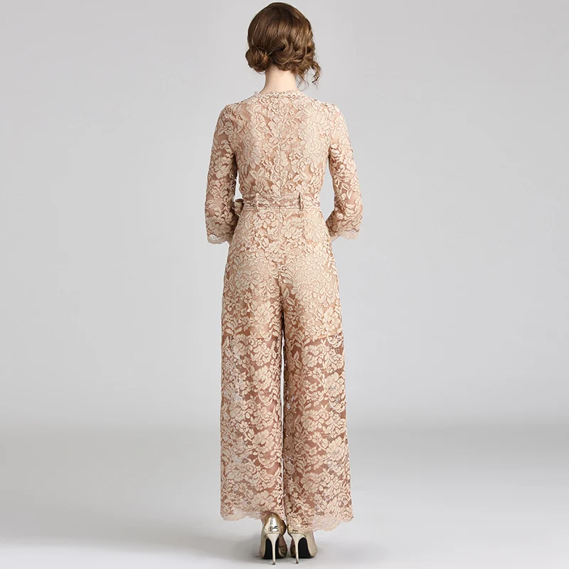 Designer Runway Wide Leg Jumpsuits Women Chic Lace Up Sexy Lace Rompers Loose Casual Long Pants Suits Woman Jumpsuit Maxi Khaki