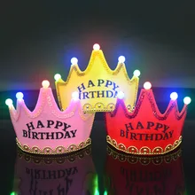 Kids Party Toys Happy Birthday Hat Led Flashing Crown Toys for Children Hats 0-3 Years Headgear Baby Girls Boys Gift