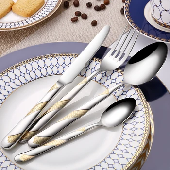 

24Pcs Stainless Steel Gold Plated Cutlery Set Dinnerware Tableware Silverware Dishwasher Safe Dinner Fork Knife Drop Shipping