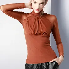 Весна 5 цветов с длинным рукавом эластичные сетчатые футболки женские, сексуальные, прозрачные кружевные футболки женские сетчатые Топы кружевные топы