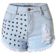 Летние модные рваные шорты с заклепками Джинсы женские с высокой талией поцарапанные короткие джинсы для женщин джинсы Mujer femme джинсовые брюки