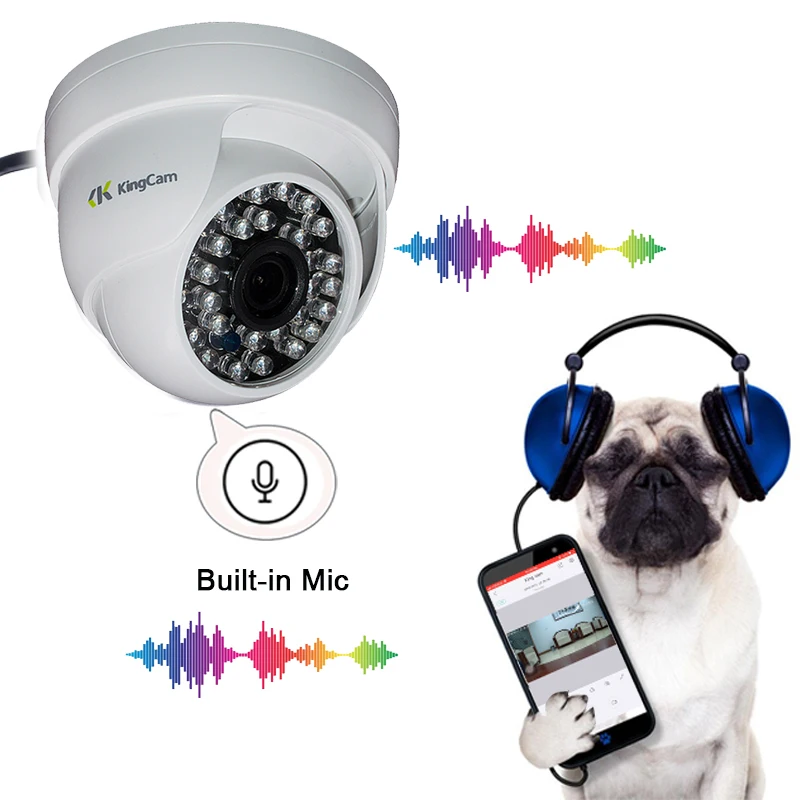  Kingcam 1080P Audio Dome Ip Camera con Microfono 2MP di Sicurezza Interna Ipcam Giorno/Notte Cctv O