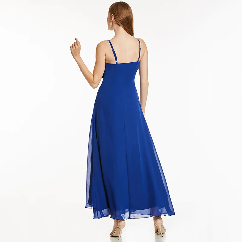 Tanpell вечернее платье на тонких бретельках Королевское синее платье без рукавов трапециевидной формы длиной до щиколотки женское длинное вечернее платье с цветами и рюшами es